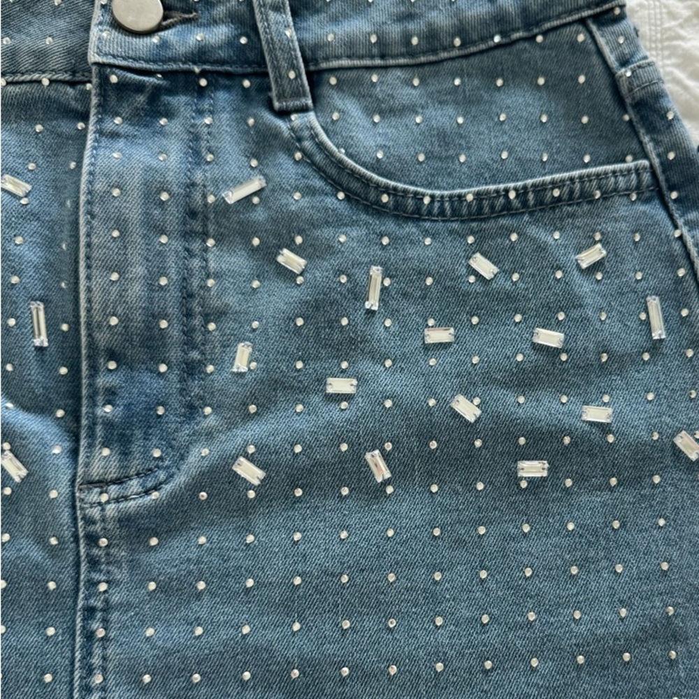 Gianni Bini Jeweled Denim Embellished Mini Skirt🤍Gorgeous Style🤍✨ Sparkle✨🤍